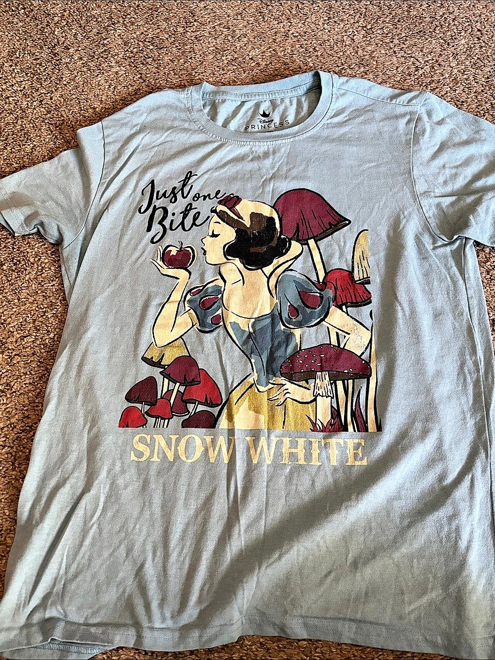 Disney Princess Snow White Just One Bite Mushroom Graphic Tee in Gray & Red